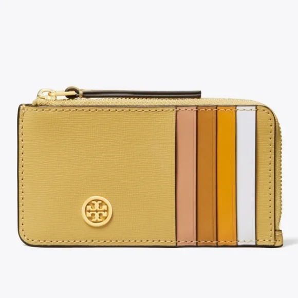 在庫有！Tory Burch★ROBINSON COLOR-BLOCK TOP-ZIP CARD CASE NWT Tory Burch Robinson Color Block Top Zip Card Case Mini